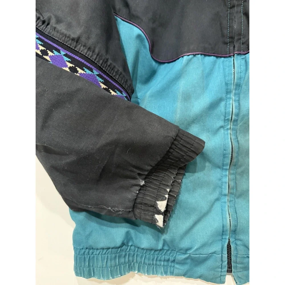 Vintage 90s Western Frontier Bomber Jacket Mens LGTeal Aztec Wool Lined Thrasher